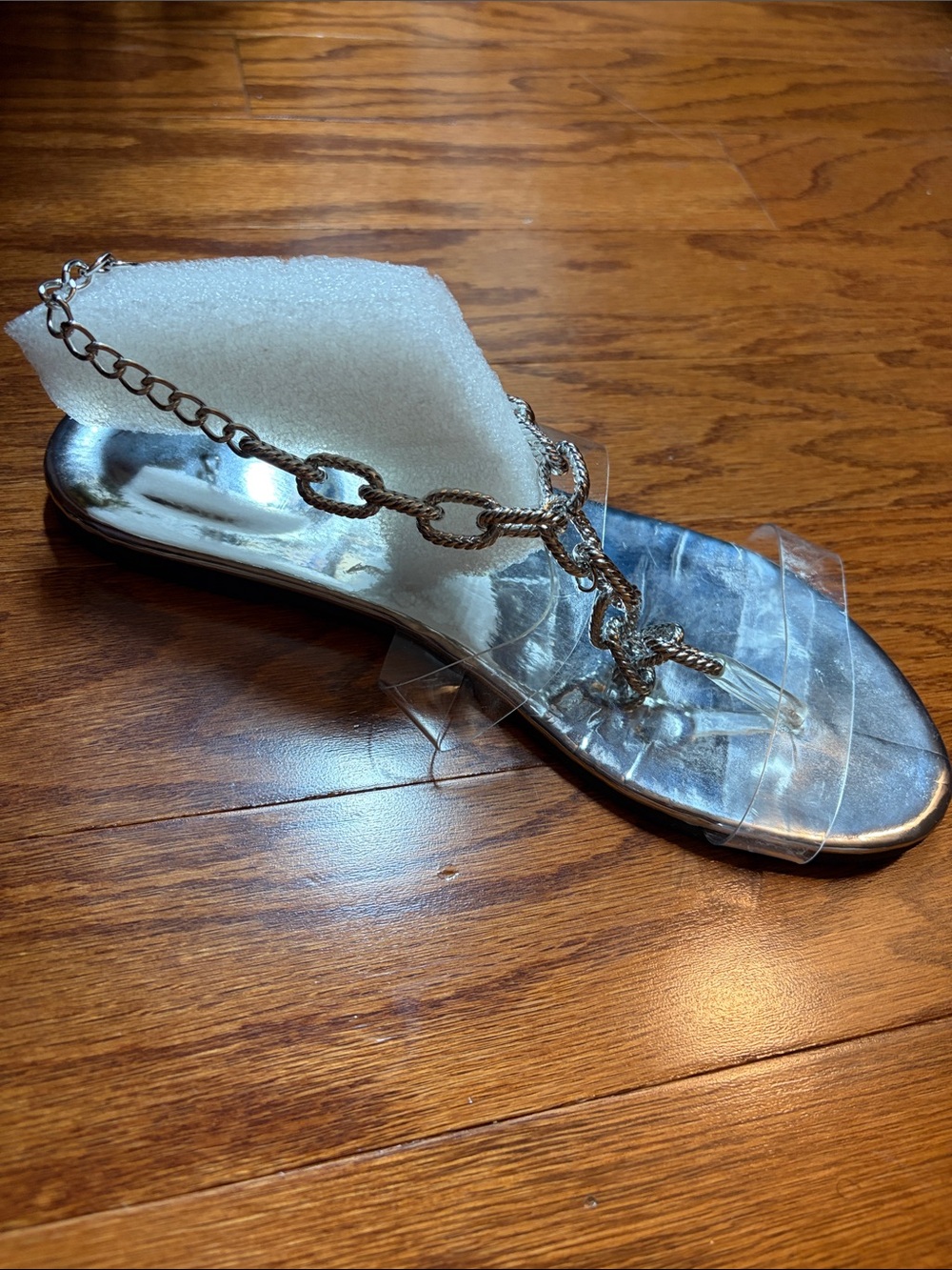 Silver Chain-Accent Women's Clear Strap Sandal